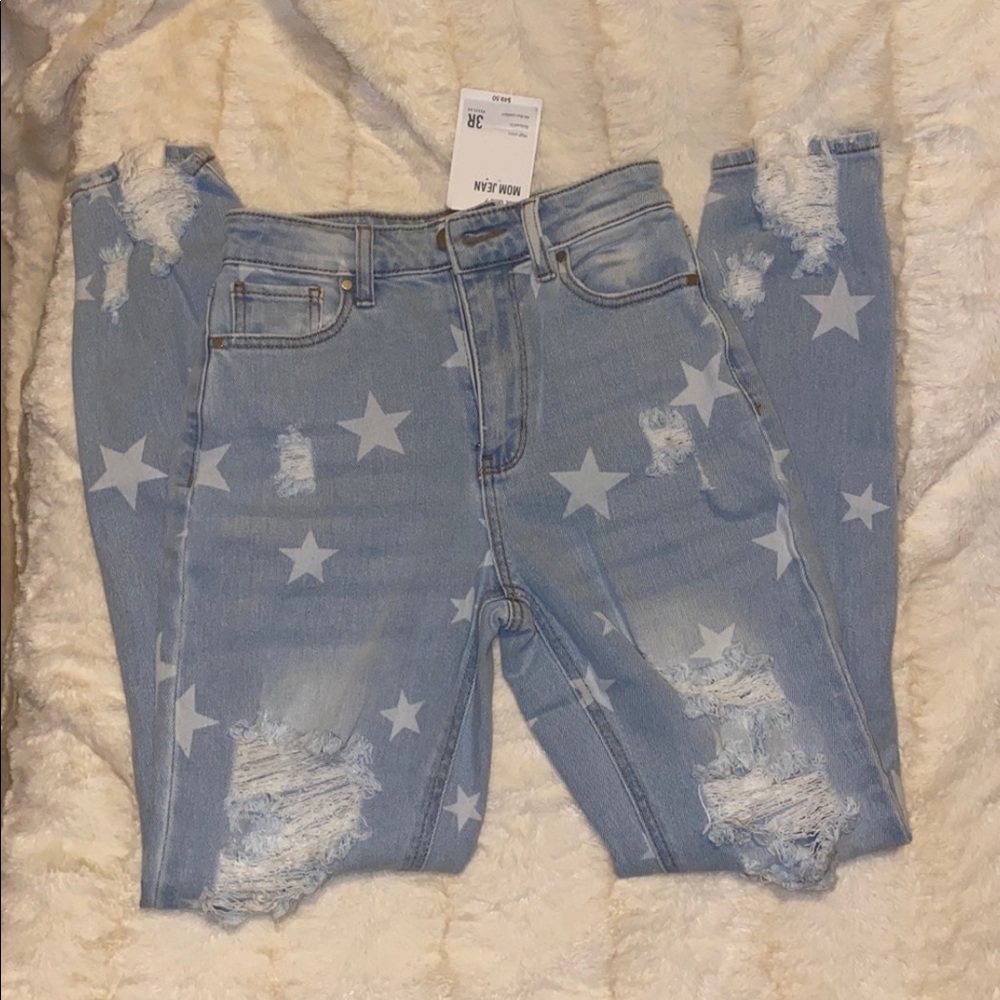 TRUE CRAFT Star Print Mom Jeans